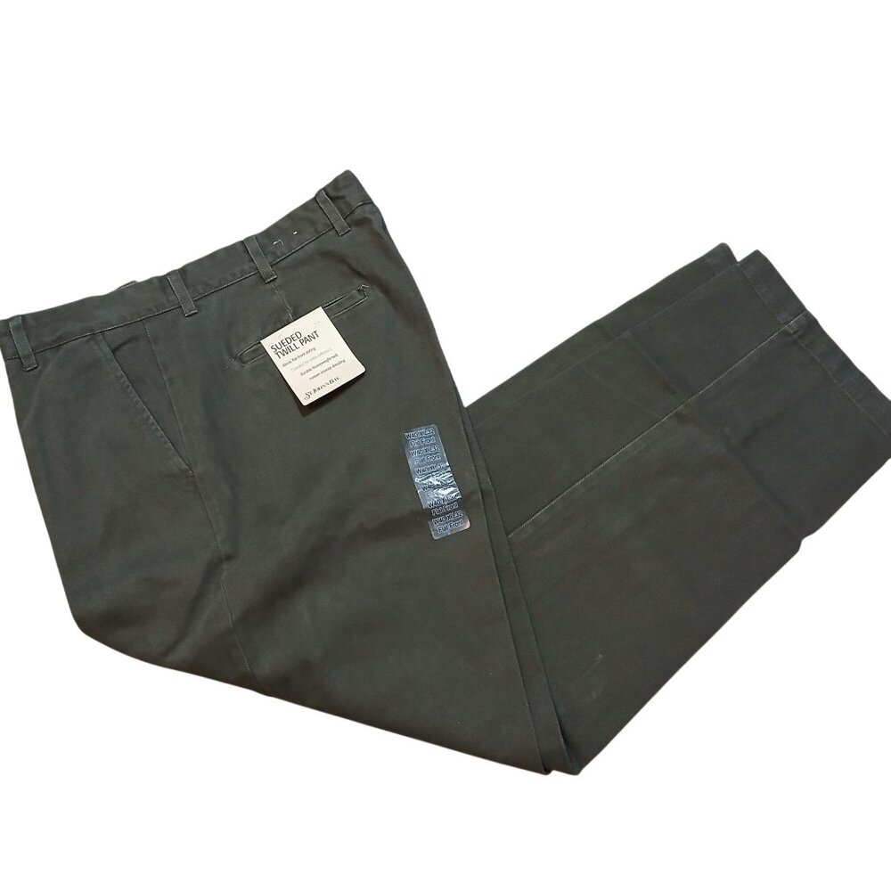 St Johns Bay Sueded Twill Pants Green Flat-Front Durable Heavyweight Mens 40x32